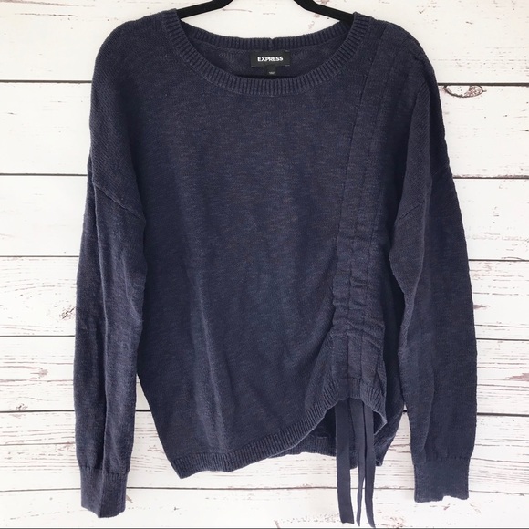 LAST ONE • Express Dark Blue Ruched Knit Sweater - Picture 2 of 7